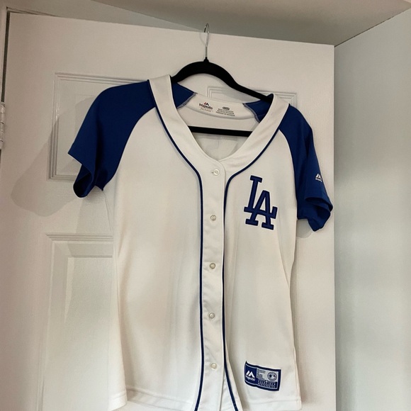 La Dodgers Tops - Women's White and Blue LA Jersey